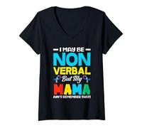 Mujer Cinta de Pieza de Rompecabezas de mamá para concienciación sobre el Autismo no Verbal Camiseta Cuello V
