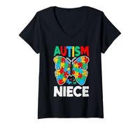 Mujer Cinta de Rompecabezas de concienciación sobre Autismo Sobrina Mariposa Camiseta Cuello V