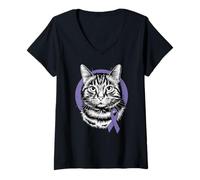 Mujer Cinta morada Apoyo Violencia Doméstica Gato Camiseta Cuello V