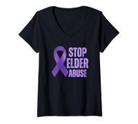 Mujer Cinta morada de concientización sobre el abuso de ancianos - Stop The Elder Abuse Camiseta Cuello V
