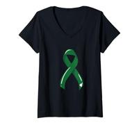 Mujer Cinta para sobrevivientes de cáncer de hígado, quimioterapia, Verde Kelly Camiseta Cuello V