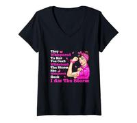 Mujer Cinta rosa con texto en inglés "I'm The Storm Strong Women Breast Cancer Warrior" Camiseta Cuello V