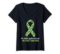 Mujer Cinta verde lima guerrero de concientización sobre el linfoma no Hodgkins Camiseta Cuello V