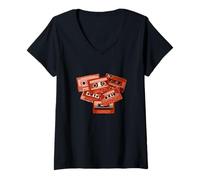 Mujer Cintas de Coral casetes Old School 80s 90s Coral Color Camiseta Cuello V