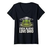 Mujer Círculo de Cosecha OVNI secuestro de Ohio Camiseta Cuello V