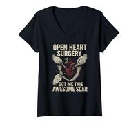 Mujer Cirugía cardíaca Impresionante Cicatriz Fun Mens Surgery Recovery Camiseta Cuello V
