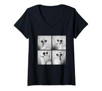 Mujer Cisnes divertidos con gafas de sol Cool Birds Humor Animales Meme Camiseta Cuello V