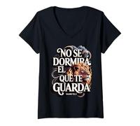 Mujer Cita Cristiana española con Arte de león - Mateo 5:5 Camiseta Cuello V