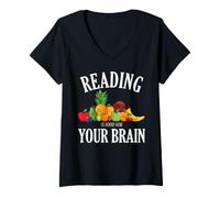 Mujer Cita de Amante de los Libros para lectores La Lectura es alimento para tu Cerebro Camiseta Cuello V