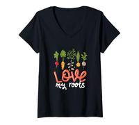 Mujer Cita De Amor Mis Raíces Vegetales Cultivo Flores Jardinería Camiseta Cuello V