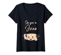 Mujer Cita de Anuncio de Embarazo de bebé para mamá a ser Junio Camiseta Cuello V