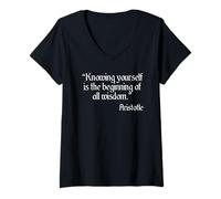 Mujer Cita de Aristóteles conociéndose a sí Mismo Camiseta Cuello V