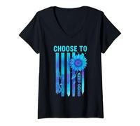 Mujer Cita de concienciación sobre el Suicidio de la Bandera de Estados Unidos Choose To Keep Going Camiseta Cuello V