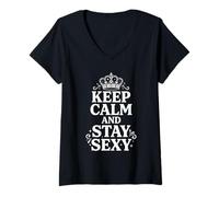 Mujer Cita de Confianza gráfica Keep Calm and Stay Sexy Crown 6 Camiseta Cuello V