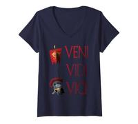 Mujer Cita de Julio César Veni Vidi Vici Legión Romana Águila Águila Camiseta Cuello V