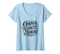 Mujer Cita de Omnia Vincit Amor Latin Love Conquers All Camiseta Cuello V