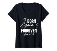 Mujer Cita de Renacimiento y Perdón para la Fe Espiritual Camiseta Cuello V