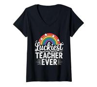 Mujer Cita del arcoíris de Lucky Teacher Ever St Patricks Camiseta Cuello V