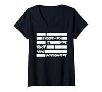 Mujer Cita Divertida con Texto en inglés Everything is Fine Trust Your Government Camiseta Cuello V