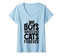 Mujer Cita Divertida de Boys Whatever Cats Forever, Negra, Amante de los Gatos Camiseta Cuello V