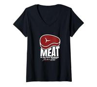 Mujer Cita divertida de carnicero «La carne es mi palabra de amor» Camiseta Cuello V
