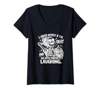 Mujer Cita Divertida de Esqueleto I Asked Myself If Im Okay Humor Camiseta Cuello V