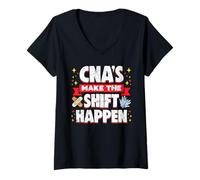 Mujer Cita divertida de motivación de enfermería CNAs Make The Shift Happen Camiseta Cuello V