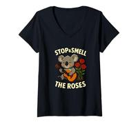 Mujer Cita Divertida de música de Koalas de Stop & Smell The Roses Camiseta Cuello V