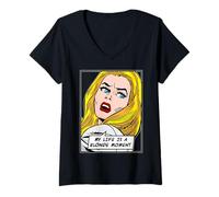 Mujer Cita Divertida de My Life Is A Blonde Moment Vintage Pop Art Girl Camiseta Cuello V