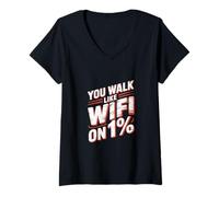 Mujer Cita Divertida de Slow Walker | Ropa de Humor sarcástica WiFi Divertida Camiseta Cuello V