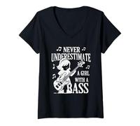 Mujer Cita Divertida del Guitarrista Nunca Subestimes a una Chica con un bajo Camiseta Cuello V