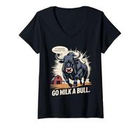 Mujer Cita Divertida si los géneros confunden Que Vas a Leche un Toro Vintage Camiseta Cuello V