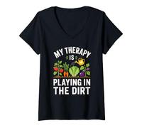 Mujer Cita Divertida sobre jardinería de My Therapy Is Playing in The Dirt Camiseta Cuello V