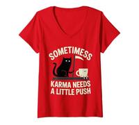 Mujer Cita divertida traviesa del karma del gato con el café y los amantes de las mascotas Camiseta Cuello V