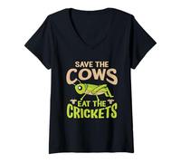 Mujer Cita Divertida Vegana - Eat The Crickets - Save The Cows Camiseta Cuello V