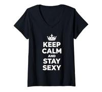 Mujer Cita gráfica de Confianza de Keep Calm and Stay Sexy Crown 4 Camiseta Cuello V