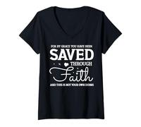 Mujer Cita Inspiradora de Fe y Gracia Divina Camiseta Cuello V