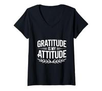 Mujer Cita inspiradora de gratitud es mi Actitud Camiseta Cuello V