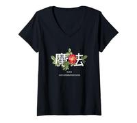 Mujer Cita mágica Floral Kanji Minimalista estética Camiseta Cuello V