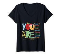 Mujer Cita Motivacional para niños You Are Smart Brave Strong Kind Camiseta Cuello V