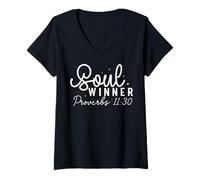 Mujer Cita Motivacional Proverbios 11:30 para Ganadores de Almas Camiseta Cuello V