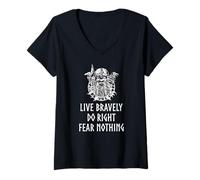 Mujer Cita nórdica Motivacional - Live Bravely - Viking God Odin Camiseta Cuello V