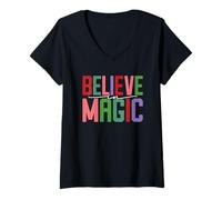 Mujer Cita Positiva inspiradora de Believe In Magic Camiseta Cuello V