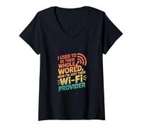 Mujer Cita Retro Divertida con Wi-Fi para papá - Solía ser su Mundo Entero Camiseta Cuello V
