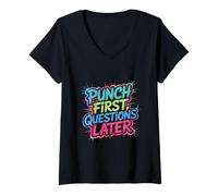 Mujer Citas Divertidas de Boxeo Funny Boxer Punch primeras Preguntas más Tarde Camiseta Cuello V