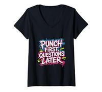 Mujer Citas Divertidas de Boxeo Funny Boxer Punch primeras Preguntas más Tarde Camiseta Cuello V