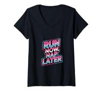 Mujer Citas Divertidas para Correr Corredor Divertido Diciendo Corre Ahora Siesta más Tarde Camiseta Cuello V