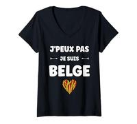 Mujer Citation Frites Drapeau Belgique j'peux Pas je Suis Belge Camiseta Cuello V