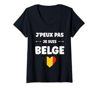 Mujer Citation Frites Drapeau Belgique j'peux Pas je Suis Belge Camiseta Cuello V