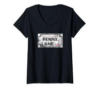 Mujer City of Liverpool Penny Lane L18 - Cartel de Calle Desgastado Camiseta Cuello V